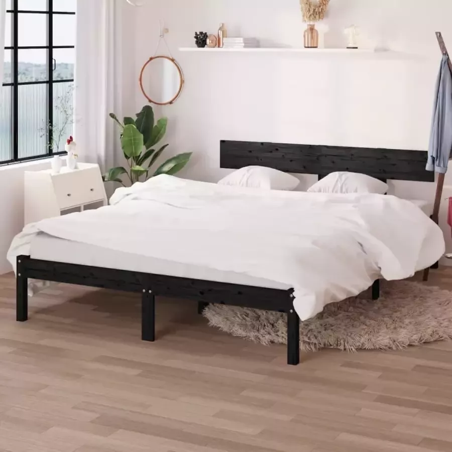 VidaLife Bedframe massief grenenhout zwart 135x190 cm UK Double