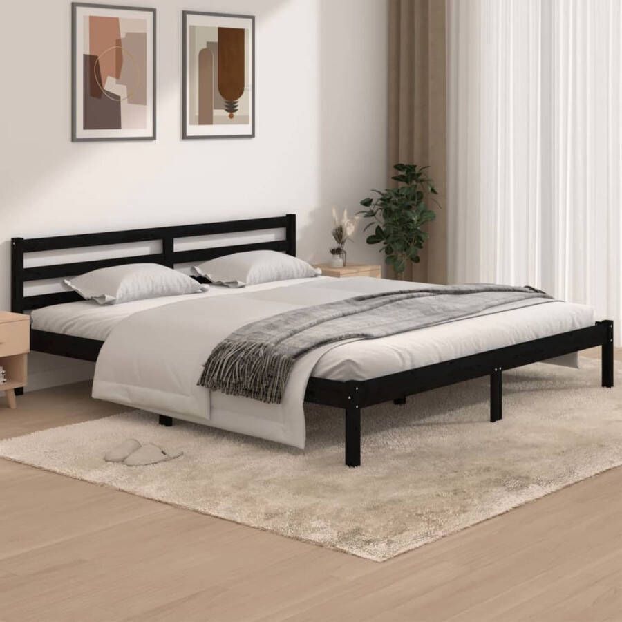 VidaLife Bedframe massief grenenhout zwart 180x200 cm Super King