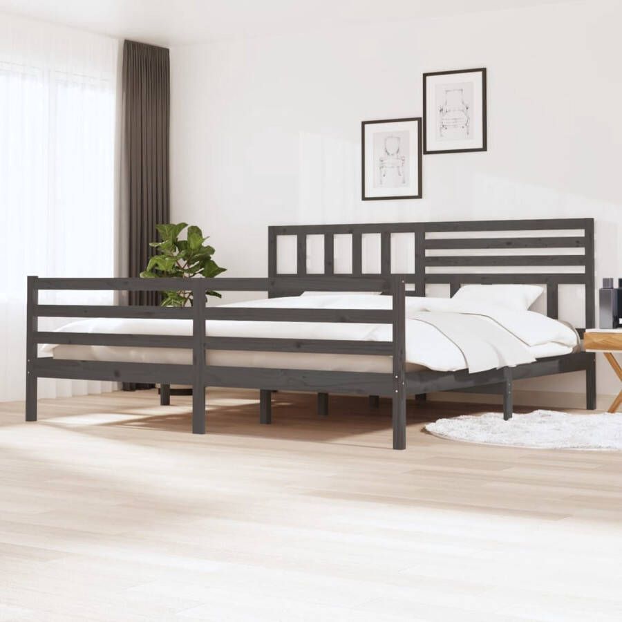 VidaLife Bedframe massief hout grijs 200x200 cm