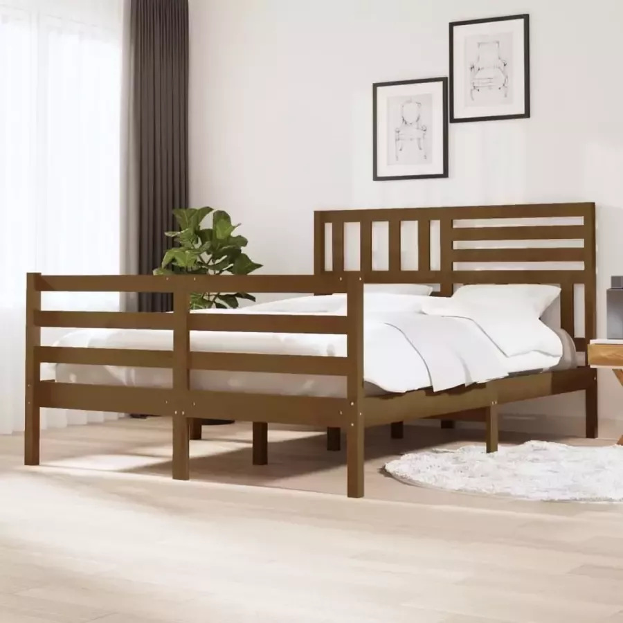 VidaLife Bedframe massief hout honingbruin 120x190 cm 4FT small double