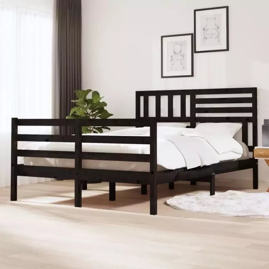 VidaLife Bedframe massief hout zwart 140x200 cm