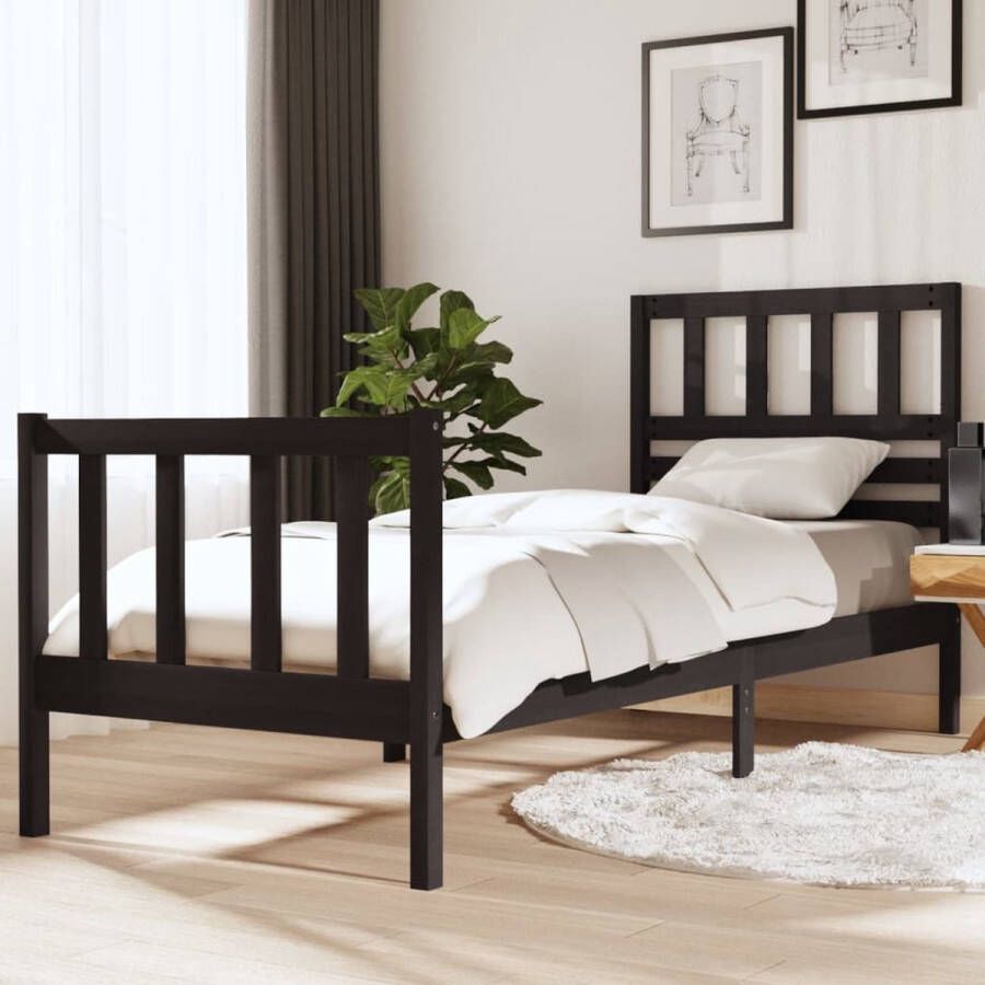 VidaLife Bedframe massief hout zwart 75x190 cm 2FT6 small single