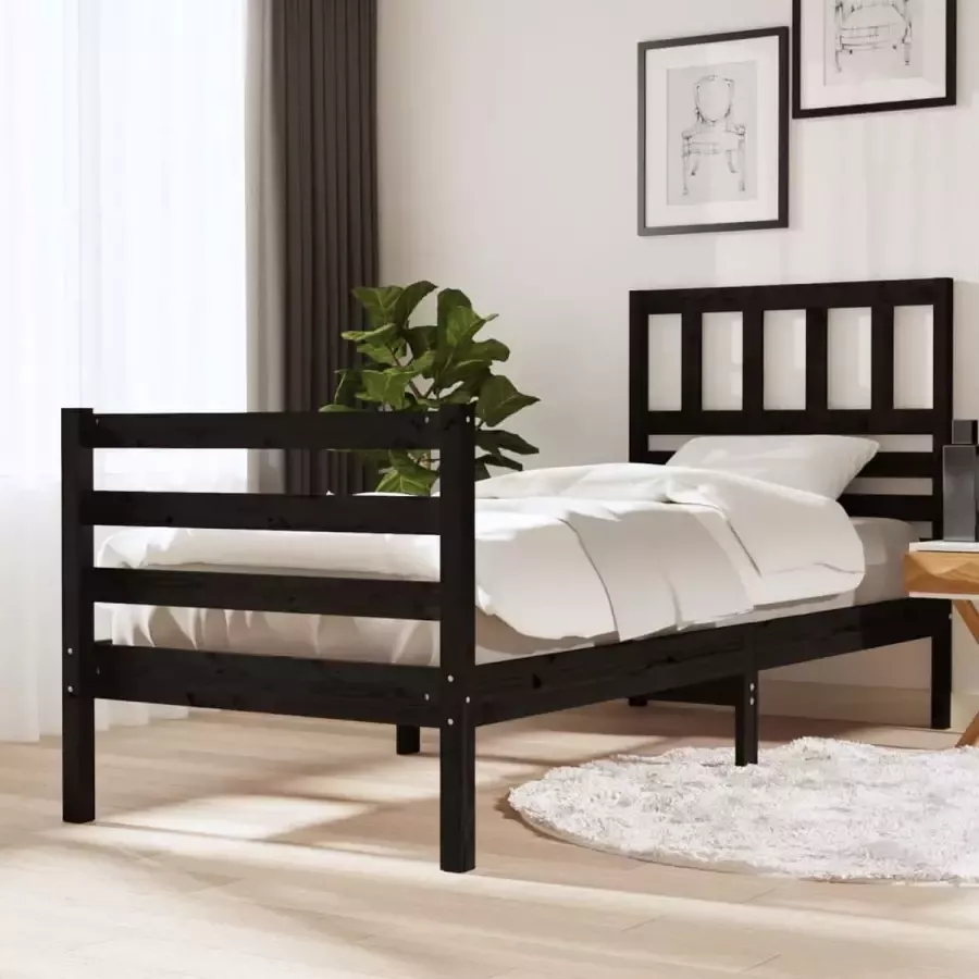 VidaLife Bedframe massief hout zwart 75x190 cm 2FT6 small single