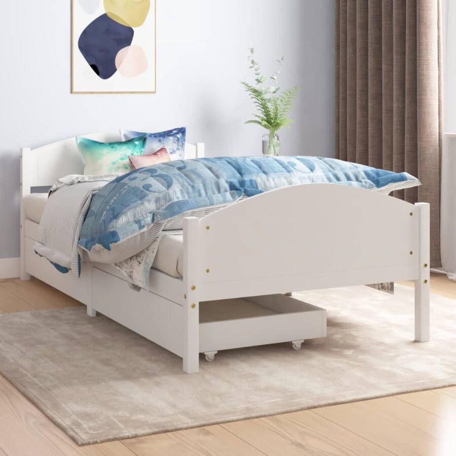 VidaLife Bedframe met 2 lades massief grenenhout wit 100x200 cm