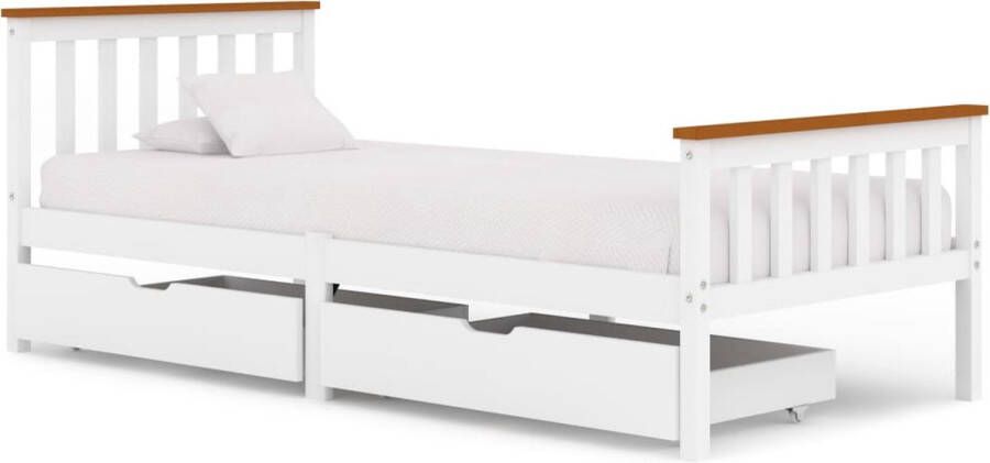 VidaLife Bedframe met 2 lades massief grenenhout wit 100x200 cm