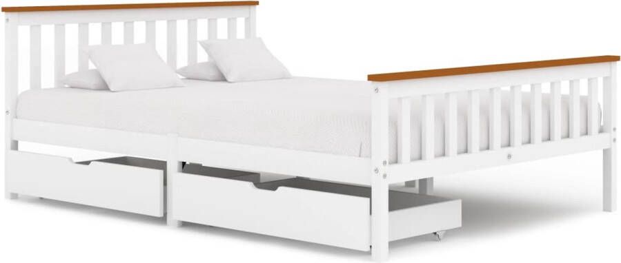 VidaLife Bedframe met 2 lades massief grenenhout wit 140x200 cm