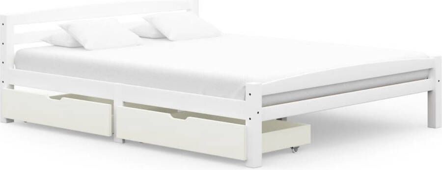 VidaLife Bedframe met 2 lades massief grenenhout wit 160x200 cm