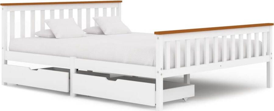 VidaLife Bedframe met 2 lades massief grenenhout wit 160x200 cm