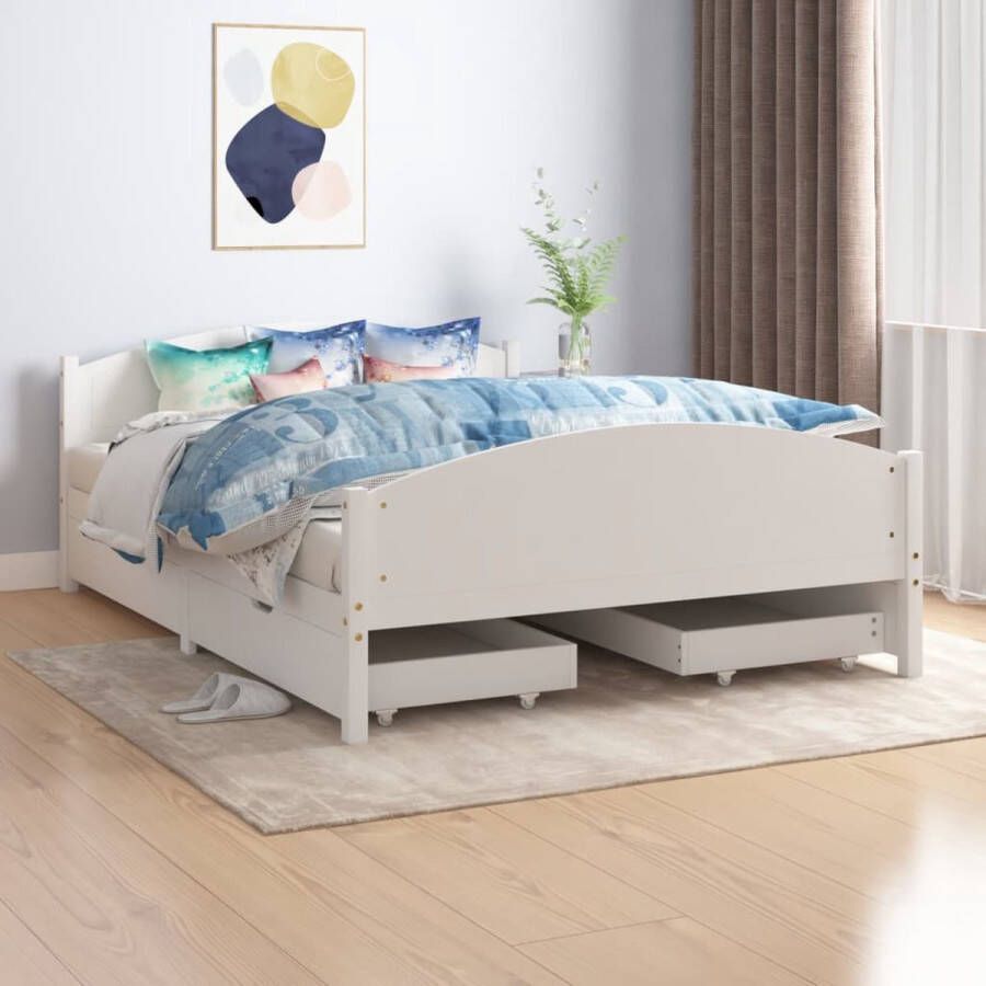 VidaLife Bedframe met 2 lades massief grenenhout wit 160x200 cm