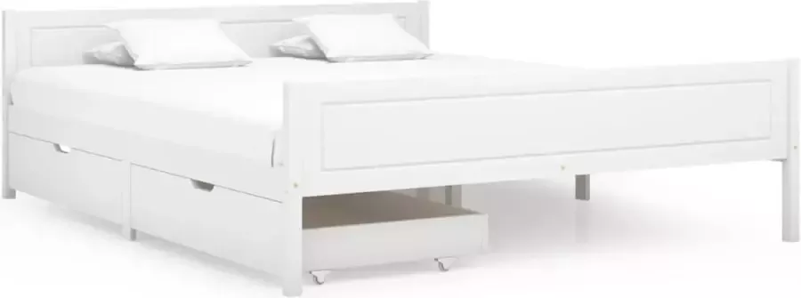 VidaLife Bedframe met 2 lades massief grenenhout wit 160x200 cm - Foto 4