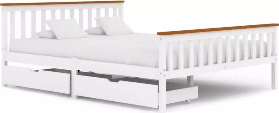 VidaLife Bedframe met 2 lades massief grenenhout wit 160x200 cm - Foto 2