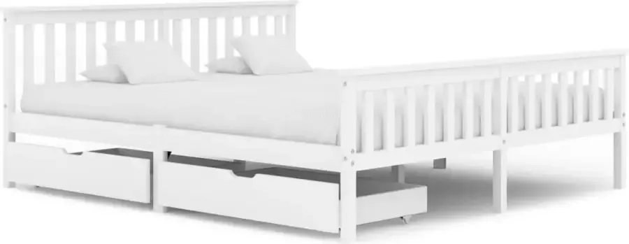 VidaLife Bedframe met 2 lades massief grenenhout wit 180x200 cm - Foto 2