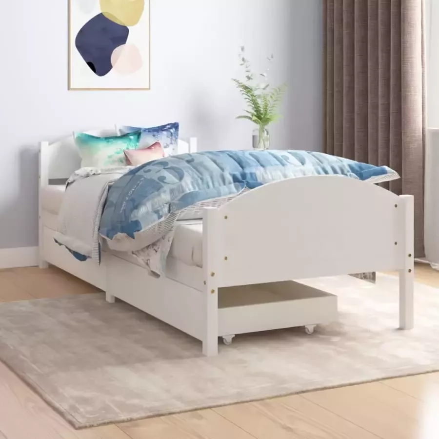 VidaLife Bedframe met 2 lades massief grenenhout wit 90x200 cm