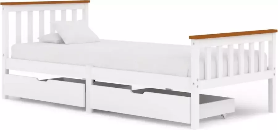 VidaLife Bedframe met 2 lades massief grenenhout wit 90x200 cm - Foto 3