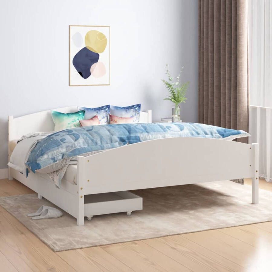 VidaLife Bedframe met 4 lades massief grenenhout wit 140x200 cm