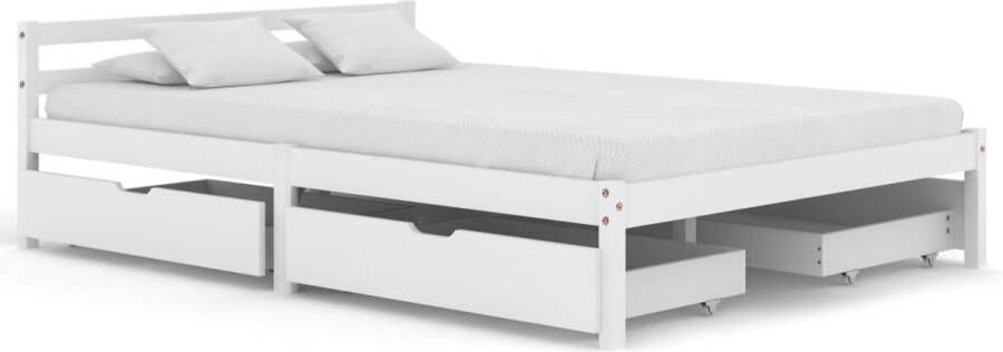 VidaLife Bedframe met 4 lades massief grenenhout wit 140x200 cm