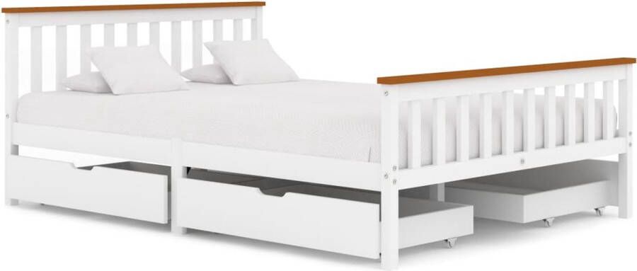 VidaLife Bedframe met 4 lades massief grenenhout wit 140x200 cm