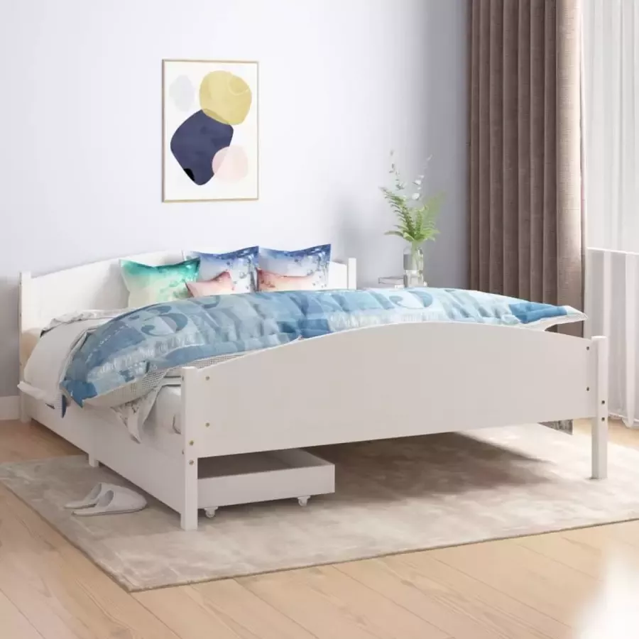 VidaLife Bedframe met 4 lades massief grenenhout wit 140x200 cm