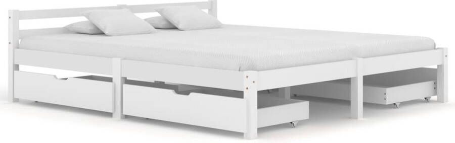 VidaLife Bedframe met 4 lades massief grenenhout wit 160x200 cm