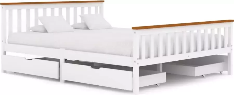 VidaLife Bedframe met 4 lades massief grenenhout wit 160x200 cm - Foto 2