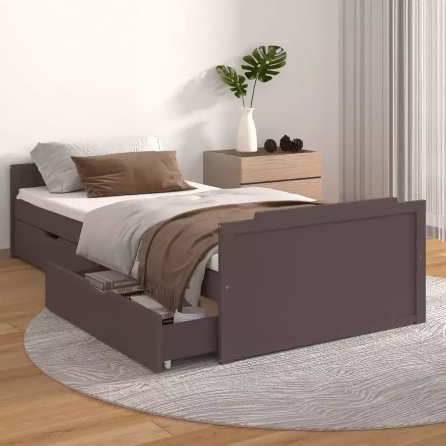 VidaLife Bedframe met lades massief grenenhout donkerbruin 90x200 cm