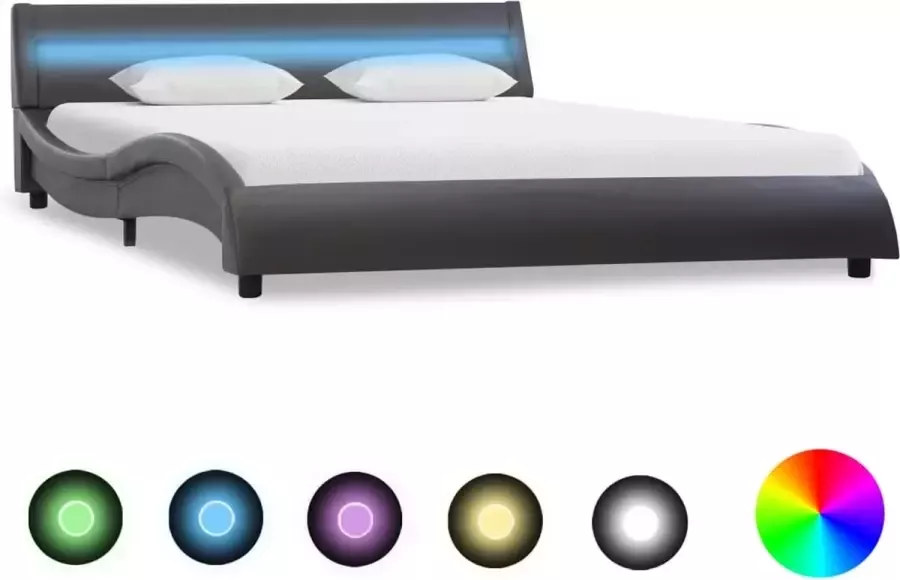 VidaLife Bedframe met LED kunstleer grijs 120x200 cm - Foto 2
