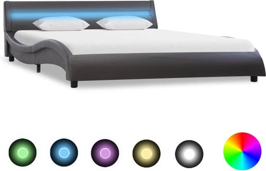 VidaLife Bedframe met LED kunstleer grijs 140x200 cm