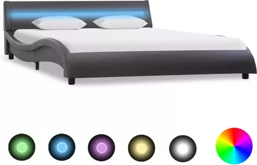 VidaLife Bedframe met LED kunstleer grijs 140x200 cm - Foto 3