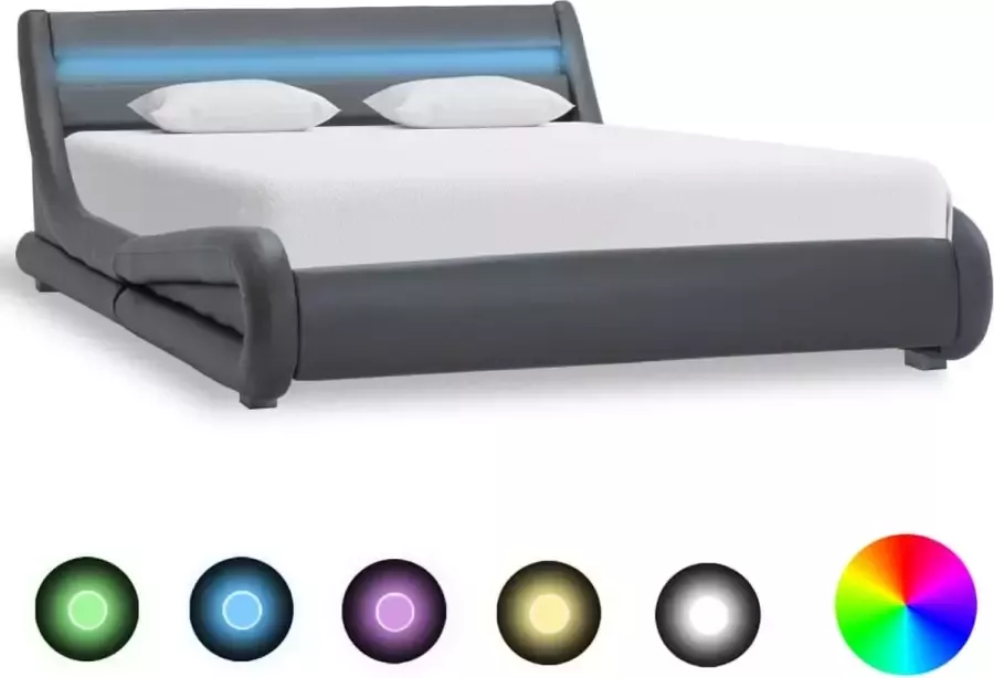 VidaLife Bedframe met LED kunstleer grijs 140x200 cm - Foto 2