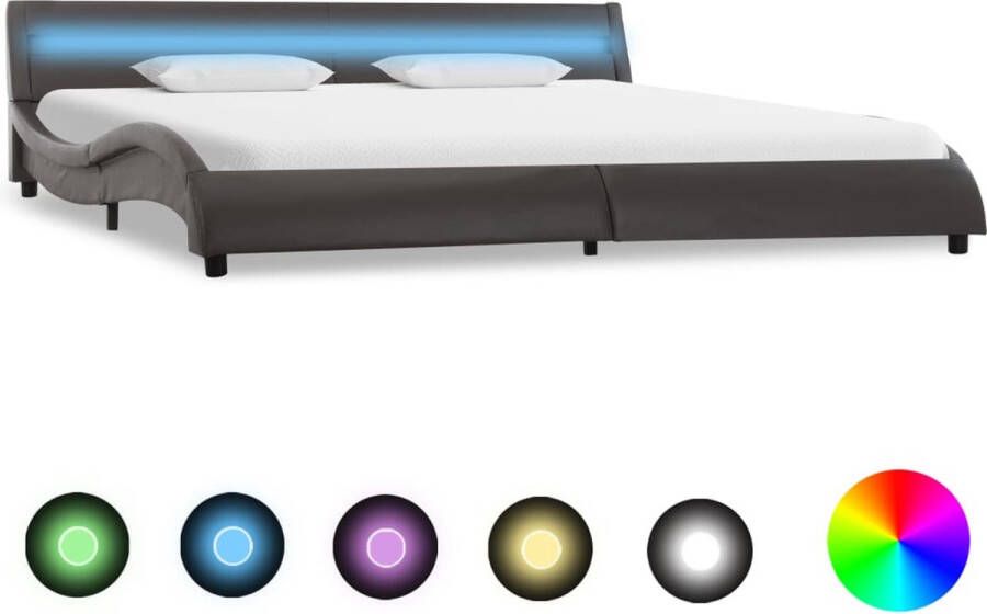 VidaLife Bedframe met LED kunstleer grijs 180x200 cm