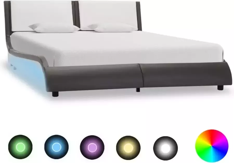 VidaLife Bedframe met LED kunstleer grijs en wit 140x200 cm