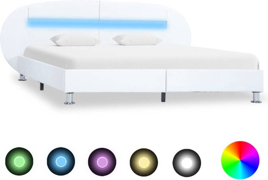VidaLife Bedframe met LED kunstleer wit 120x200 cm