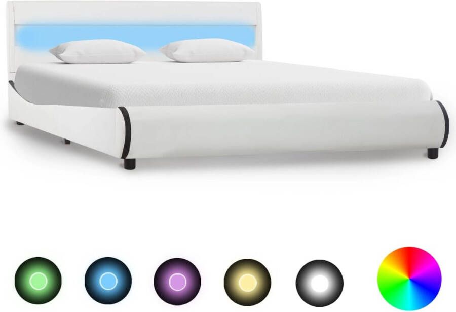 VidaLife Bedframe met LED kunstleer wit 120x200 cm