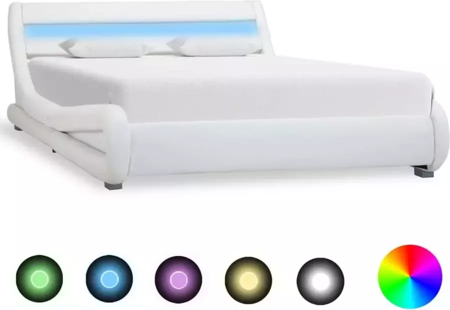 VidaLife Bedframe met LED kunstleer wit 120x200 cm