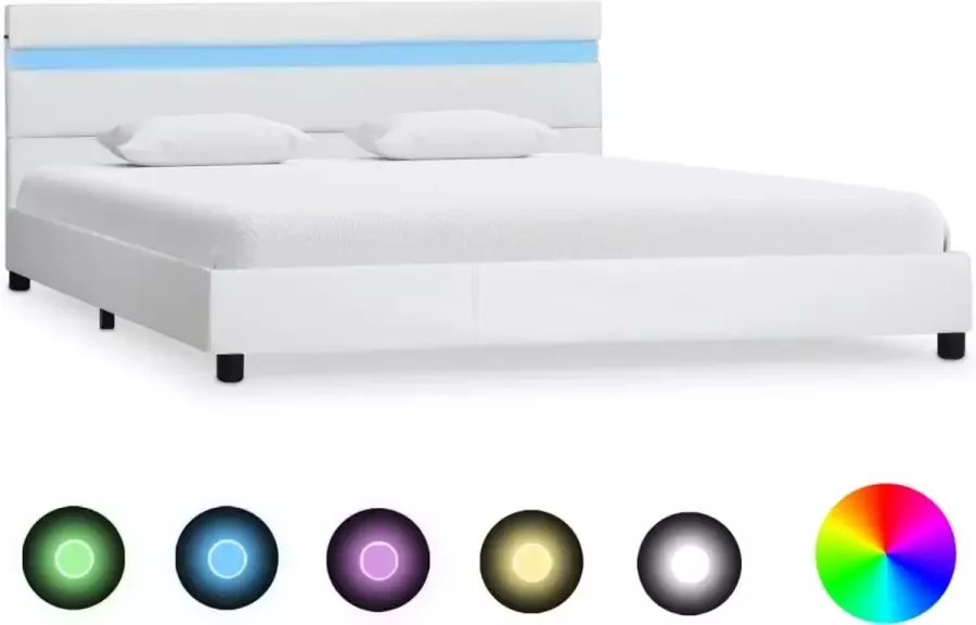 VidaLife Bedframe met LED kunstleer wit 120x200 cm - Foto 5