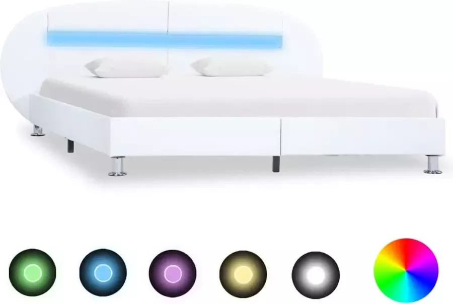 VidaLife Bedframe met LED kunstleer wit 120x200 cm - Foto 3