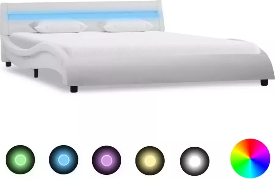 VidaLife Bedframe met LED kunstleer wit 140x200 cm - Foto 4