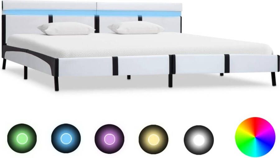 VidaLife Bedframe met LED kunstleer wit 180x200 cm