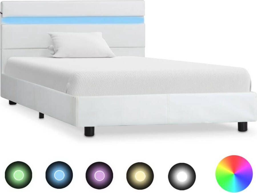 VidaLife Bedframe met LED kunstleer wit 90x200 cm