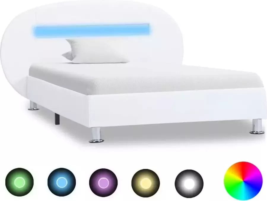 VidaLife Bedframe met LED kunstleer wit 90x200 cm