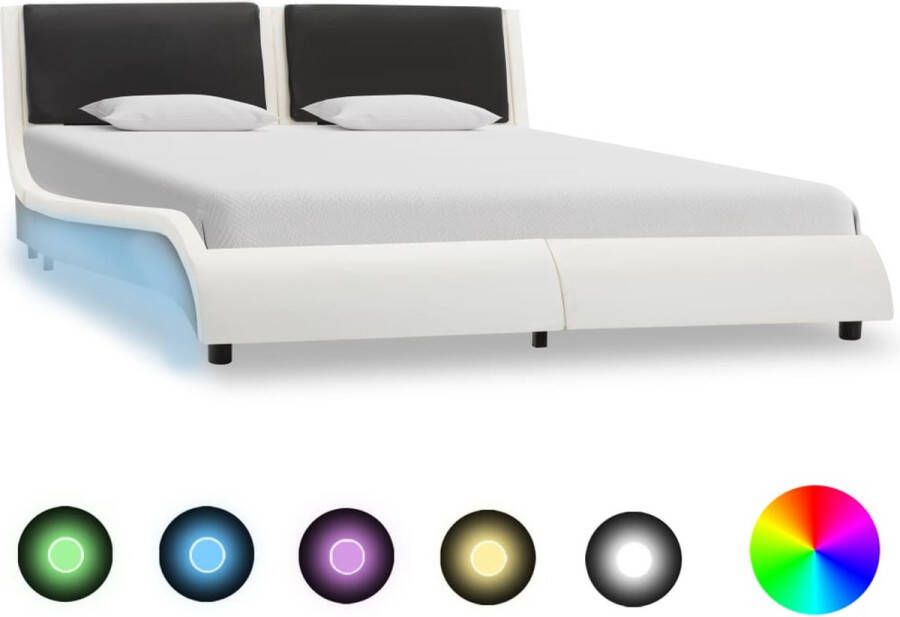 VidaLife Bedframe met LED kunstleer wit en zwart 140x200 cm