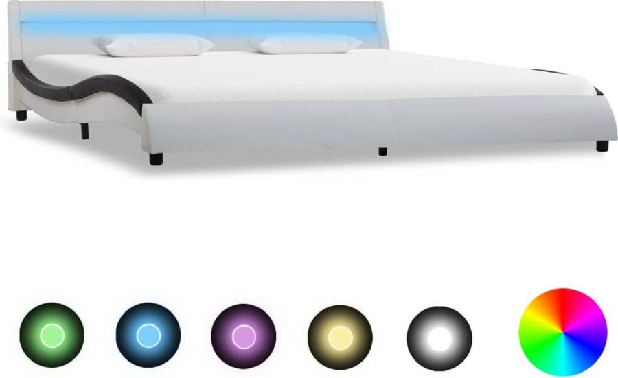 VidaLife Bedframe met LED kunstleer wit en zwart 180x200 cm