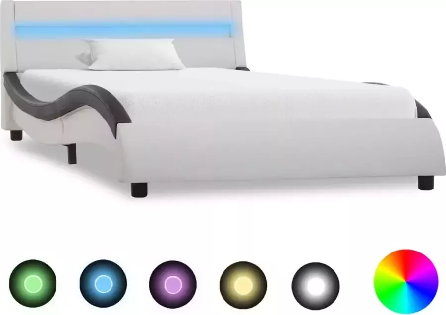 VidaLife Bedframe met LED kunstleer wit en zwart 90x200 cm