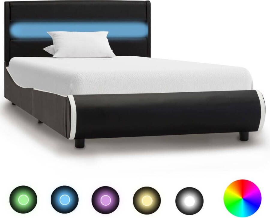 VidaLife Bedframe met LED kunstleer zwart 100x200 cm