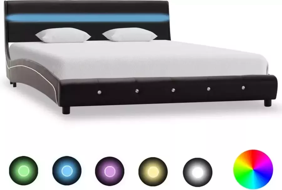 VidaLife Bedframe met LED kunstleer zwart 140x200 cm - Foto 3