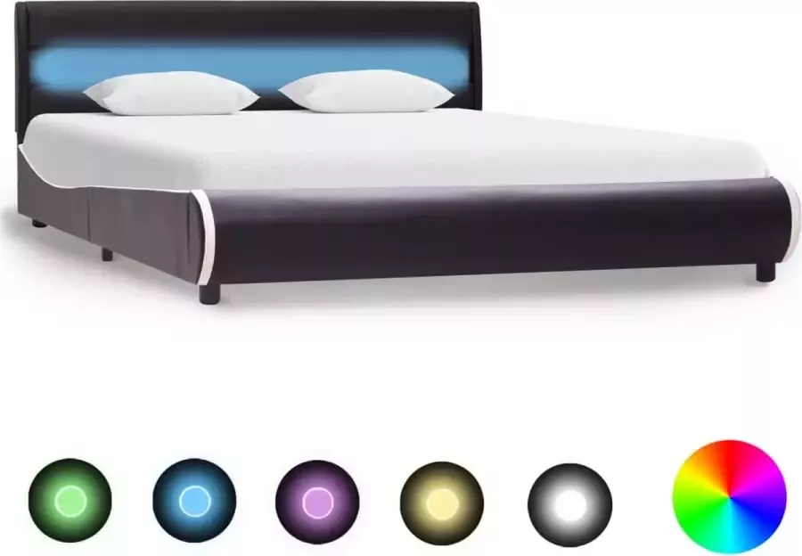 VidaLife Bedframe met LED kunstleer zwart 160x200 cm
