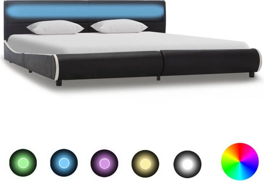 VidaLife Bedframe met LED kunstleer zwart 180x200 cm