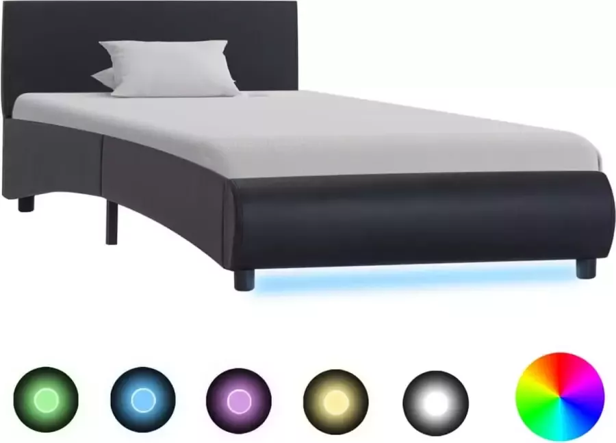 VidaLife Bedframe met LED kunstleer zwart 90x200 cm - Foto 6