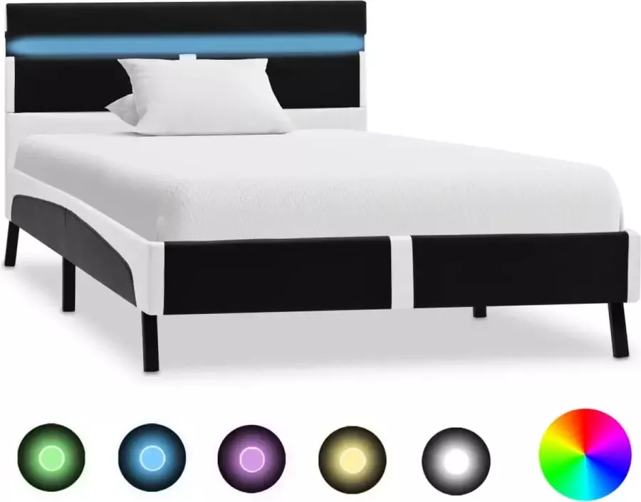 VidaLife Bedframe met LED kunstleer zwart 90x200 cm