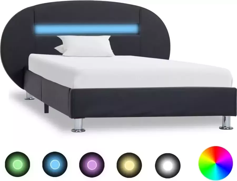 VidaLife Bedframe met LED kunstleer zwart 90x200 cm - Foto 2